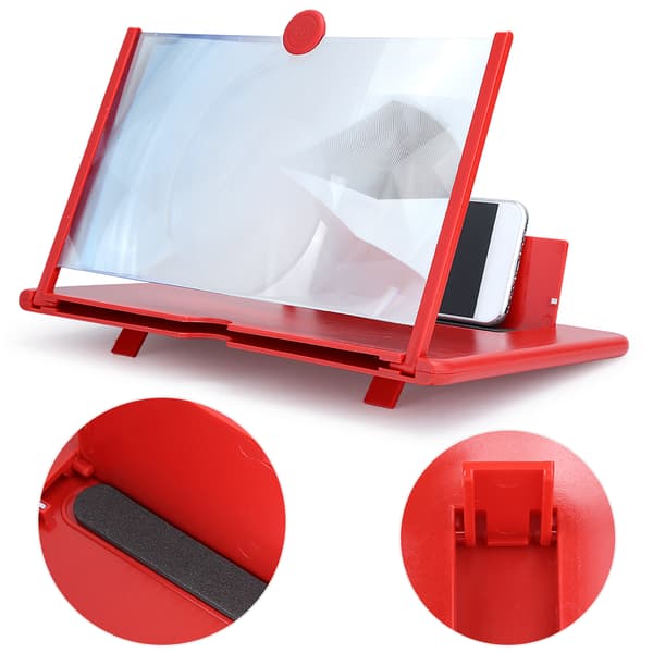 Mobile Phone Screen Magnifier 3D 12 inch High Definition Magnifying Stand Red
