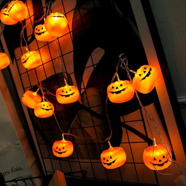 Halloween Lysstreng LED Græskarlys Udendørs Dekoration Højtidslys Fjernbetjening USB 8 Tilstande 3 Meter 20 Lys (græskar)