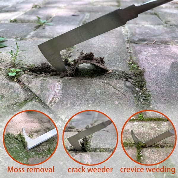 3-pack weeding tools with rubber handle, thickened stainless steel garden scraper, brush set for garden, patio, backyard, farm use