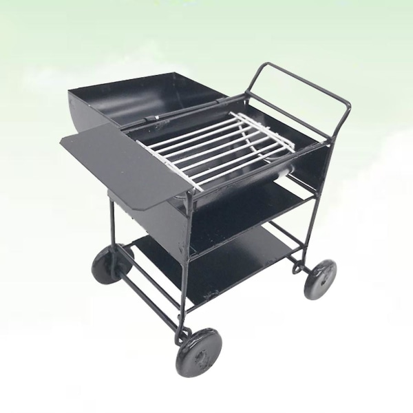Mini Grillverktøy i Jern for Barneinnredning Mini Grill Dekorasjon Mini Hus BBQ Dekorasjon Miniatyr Black 5.1X4.6cm
