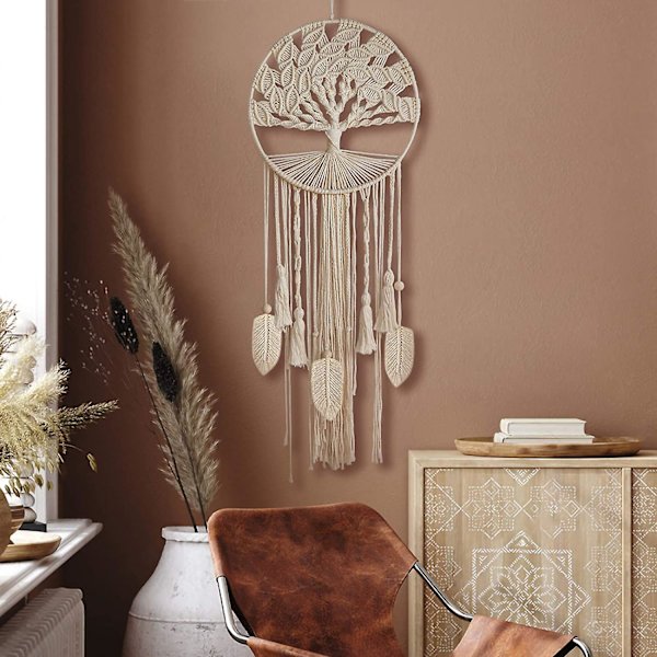 Livets Træ Stor Drømmfang, vægophængt Drømmfang Med Fjer Blad Vævet Boho Drømmfang Til Hjem Soveværelse Babyværelse Børneværelse Hippie Bryllup