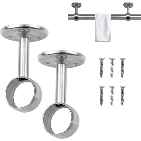2 stycken gardinstångshållare, rostfritt stål garderobsstångshållare, 22 mm diameter, för duschdraperi, garderob, hävstång, rörhållare, uttag (76 mm