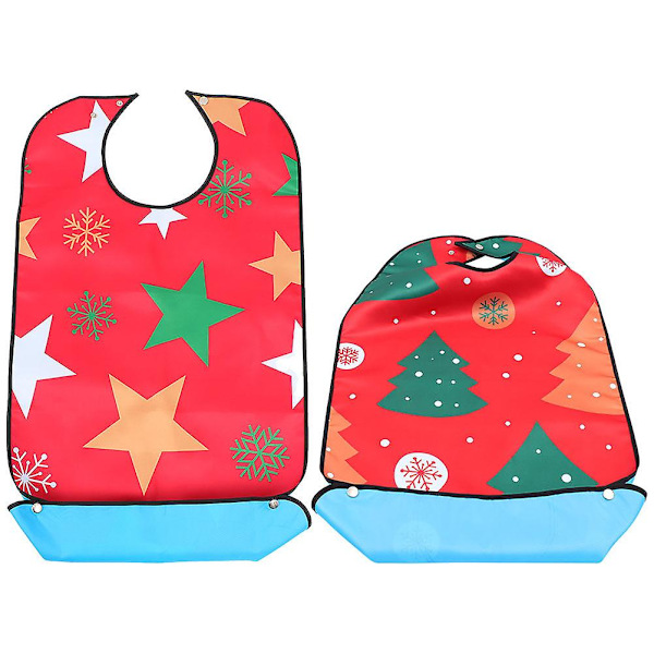 2 st Herr Santadräkt Äldre Bib Vuxen Matningsbibs Äta Förkläde Senior Måltidsförkläde 86X46CM