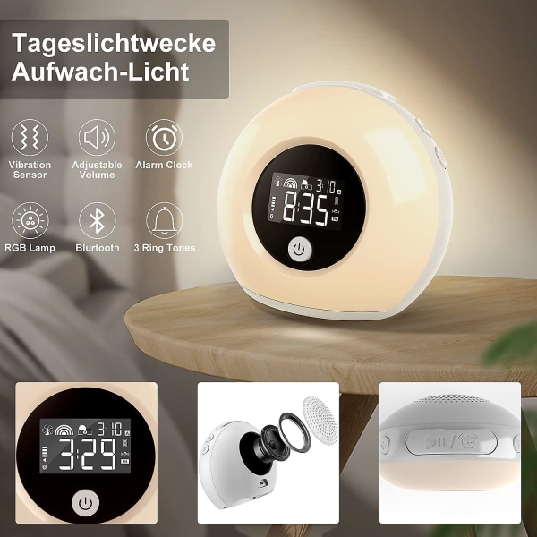 Wake Up Light Väckarklocka - Väckarklocka med ljus - Barnväckarklocka med Bluetooth högtalare - Led nattljus med vibrationssensor - Flerfärgad - 4