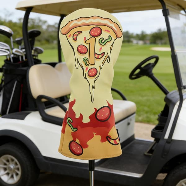 Golf Driver Cover Pizza Nyhet Vattentät PU Headcover med Fleece Foder