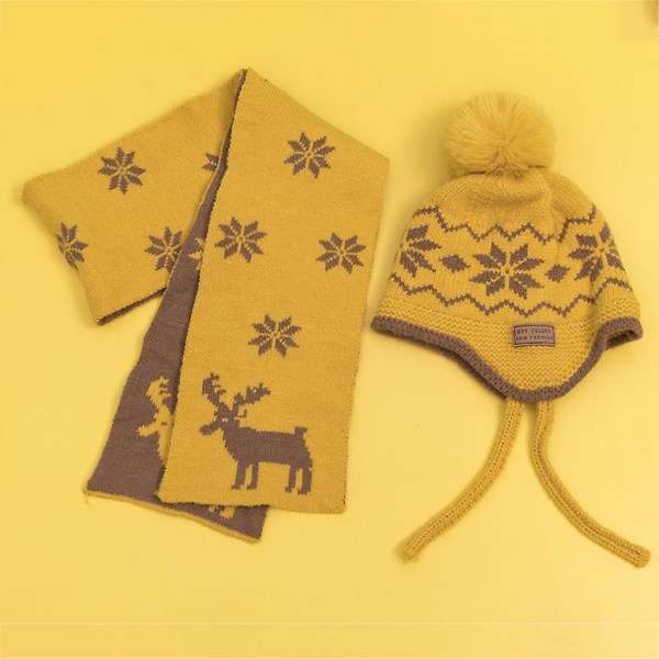 Kawaii Lasten Neulotupsu + Joulupukki Kaulahuivi Fleece-Hattu TalviBeige