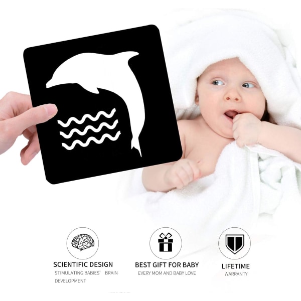 Svarta vita blixtkort för bebisar 20 kort 40 sidor högkontrast nyfödda baby