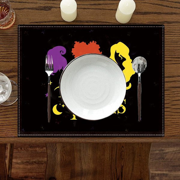 Halloween-pöytäliinat ruokapöytään, Noitat  Put a Spell on You -pöytäliinat Rustic Washable Dinner Mats Set of