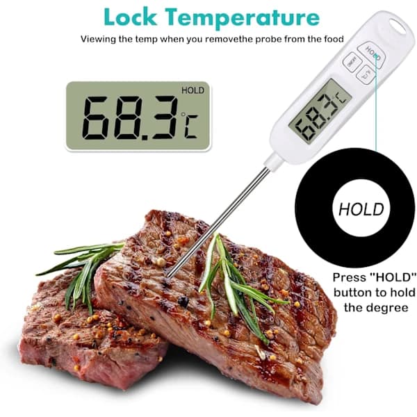 HA~All-in-one Kitchen Thermometer, Digital Instant Read Cooking Temperature Long Food Probe with Large LCD Display ℉/℃ Button