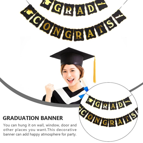 1 stk Bronse Banner Graduation Sesong Bunting Trekk Flagg Fest Dekorasjon Forsyning 20x16cm 20x16cm