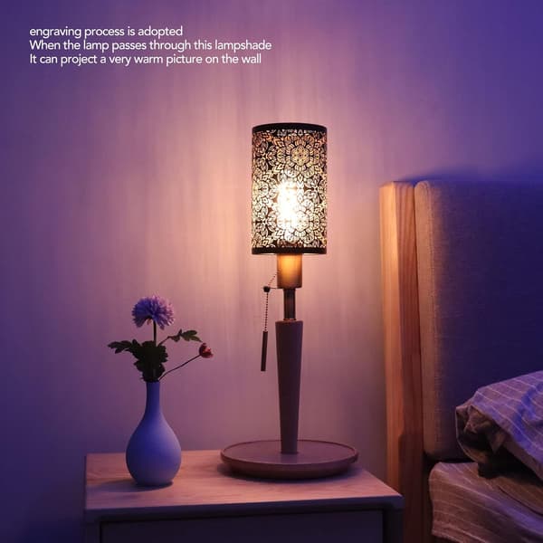 Metal Lampshade Perforated Engraved Metal Removable Cylindrical Round Pattern E27 E26 Decorative Bedside Lampshade Lampshades for Table Lamps