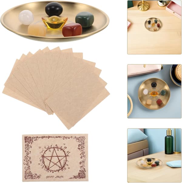 Crystal Stone Ritual Plate Altar Tray with Metal Construction, Versatile Function and Durable Design
