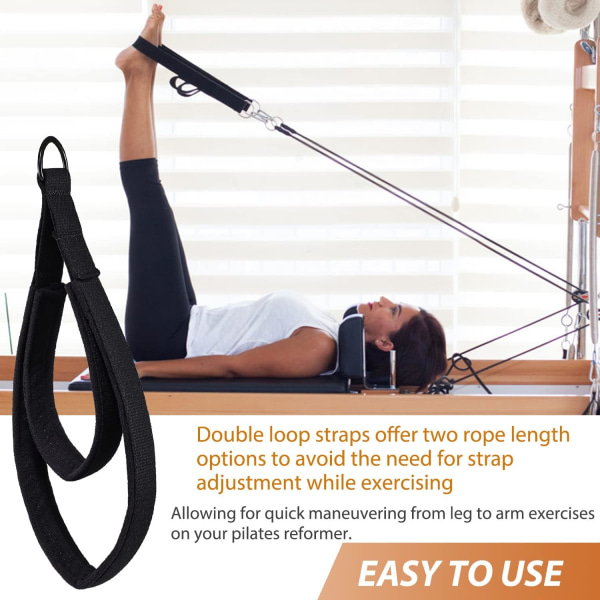 2 stk Pilates-stropper, Pilates dobbelt sløyfe stropper for reformer, Fitness D-ring stropper dobbelt sløyfer polstret, Pilates utstyr
