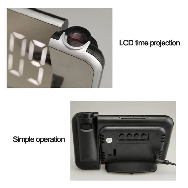Projektionsväckarklocka - Digital klocka med termometer, hygrometer och USB-laddare, grönt ljus