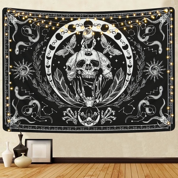 Skull Tapestry Black and White Tapestries Snake Tapestry Moth Tapestry Trippy Skeleton Tapestry Mandala Moon Phase Tapestry Wall H