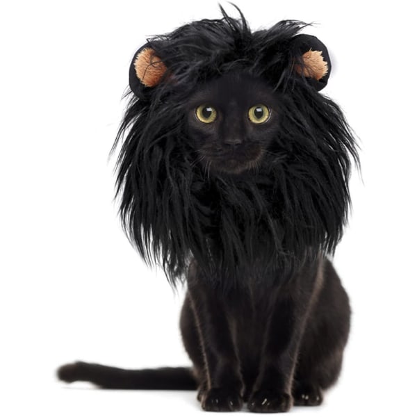 Katt Halloween Kostymer- Black Lion Mane Peruk Husdjurskostymer Hatt för Halloween Jul Klä upp Accessoarer Dekoration för