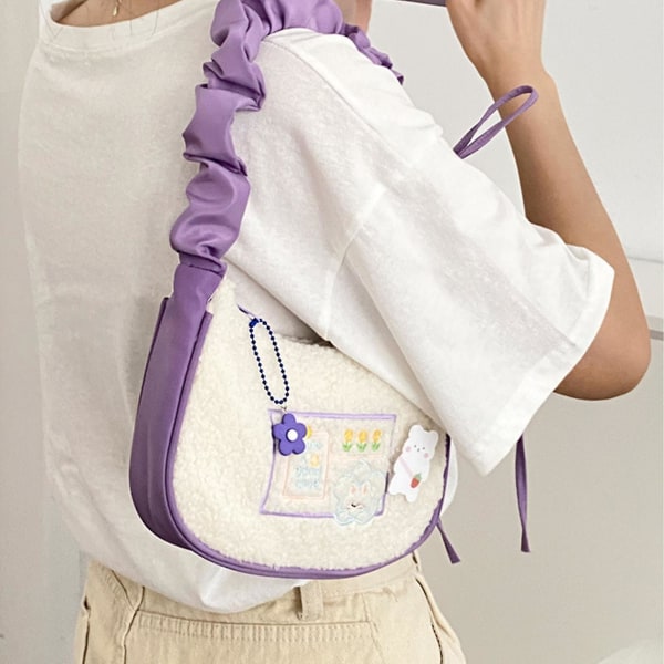 Fransk armväska Söt tygväska Härlig axelväska med tecknat print för tjejer Blå