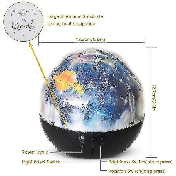 Nattlys Projektor - 360 Graders Roterende Planet Univers Projektionslampe