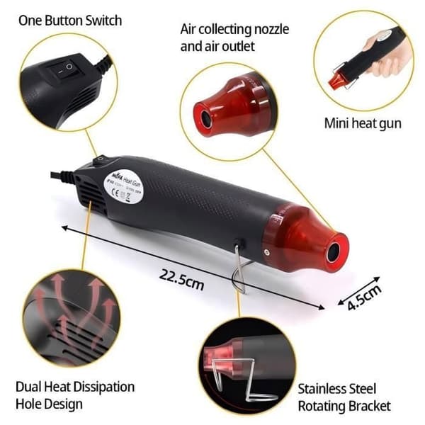 Heat gun with retractable support seat, DIY tool, mini blower, soldering temperature, crafts