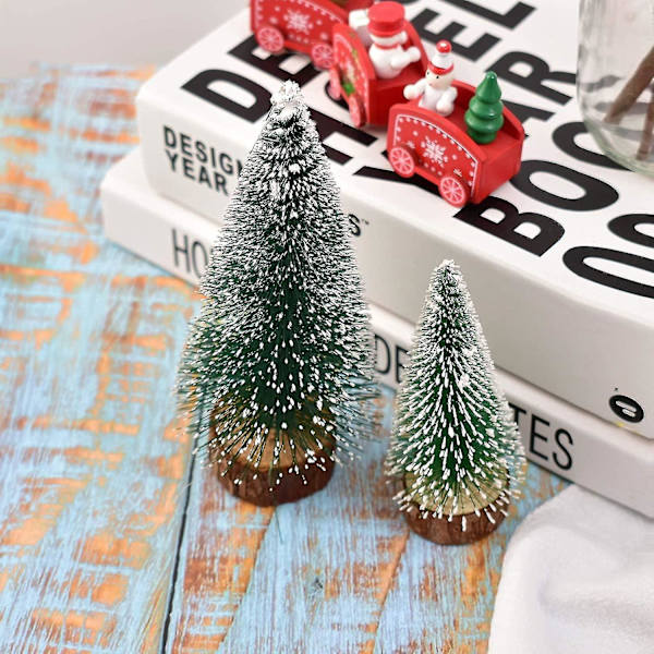 Mini Snöfrostade Träd Mini Julgran Plast Vinter Snö Dekorationer Bordsgranar För Semesterfest Diy Rum Dekoration Hem Bord Topp Jul
