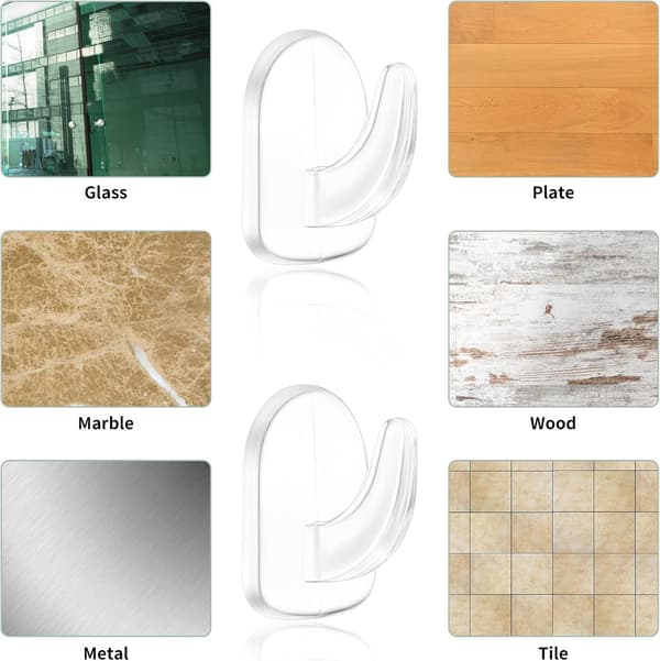 30 Transparent Adhesive Hooks, Extra Strong Self-Adhesive Hooks for Towels and Clothes, Wall Hooks Without Drilling