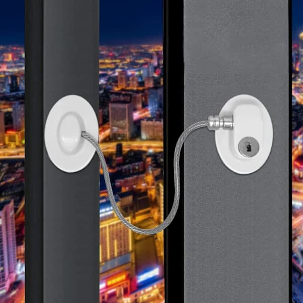 Child Safety Window Locks 2-pack, Self-Adhesive No Drilling Key Limiting Cable for Children and Pets, White