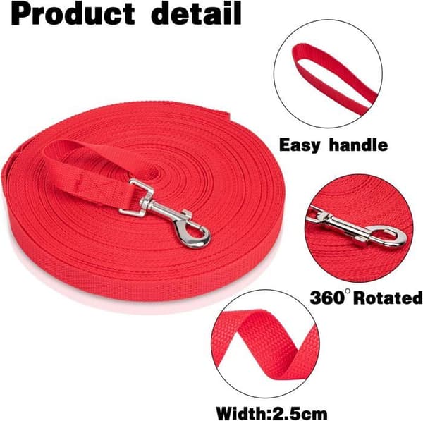 Dog Leash, 15m, Extra Long Red Training Leash for Small, Medium, and Large Dogs, Perfect for Training