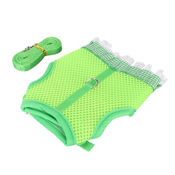 Rabbit Harness and Leash Breathable Mesh Lace Edge Adjustable Rabbit Chest Harness Vest with Long Drawstring 1.4m L
