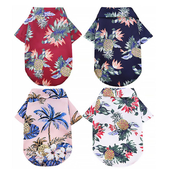 4-pack Hawaii-inspirerade Hundtröjor Sommartröjor Husdjurströja Sval Andningsbar Hundkläder S