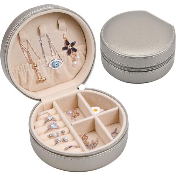 Læder Smykkeæske, Bærbar Rejse Smykke Opbevaringsæske, Kosmetik Smykke Opbevaringsæske, Halskæde, Armbånd, Ring, Øreringe (Champagne)