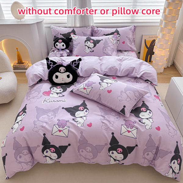 Sanrio Kuromi 4-delt sengetøjssæt - Blødt & Slidstærkt, Inkluderer Dynebetræk, Lagen og 2 Pudebetræk - Sødt Tegneserieprint til Soveværelset{db}(180X220)...