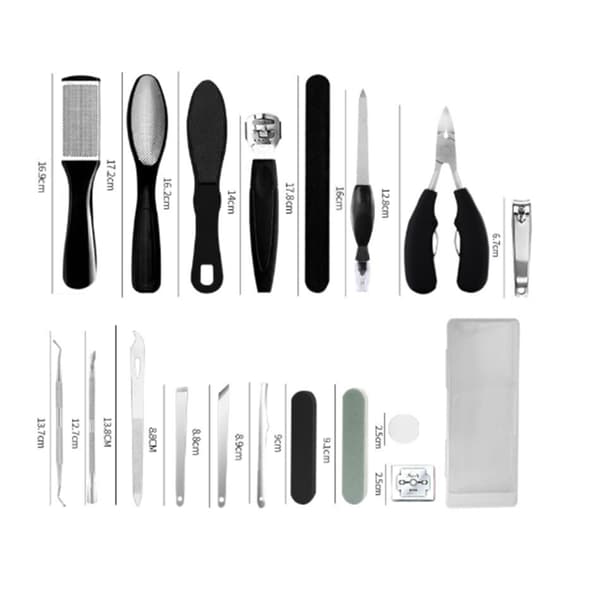 Professional Pedicure Tool Kit, Black, 21-piece set