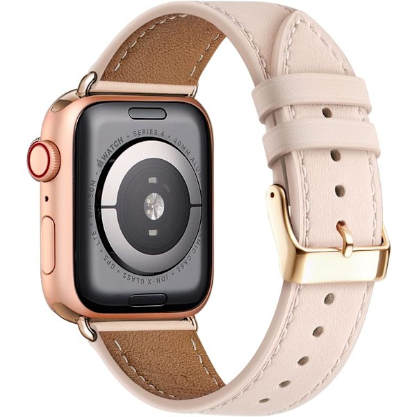 Apple Watch Läderarmband, Äkta Läder Ersättningsarmband för Apple Watch Series 9 8 7 6 5 4 3 2 1 & iWatch SE, Ultra (38mm 40mm 41mm, Roséguld) Pink