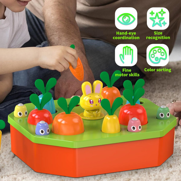 Legetøj til 18 måneder 2 3 4 år gammel baby piger drenge, sensorisk 5 i 1 gulerødder legetøj, farve form sortering baby gaver, læring