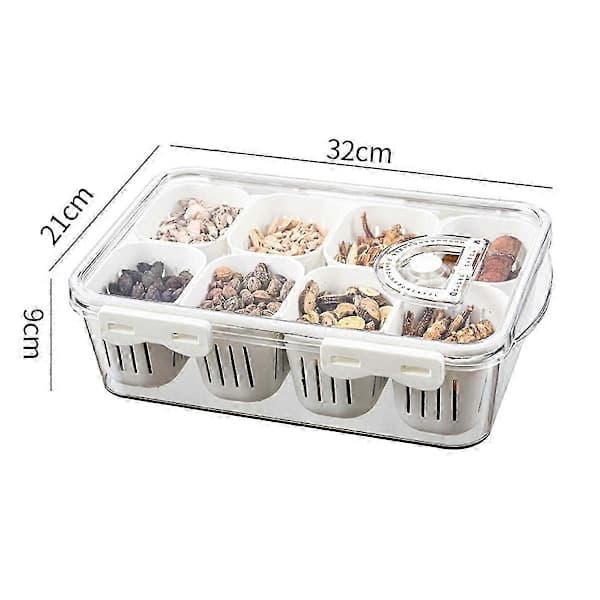 Divided Serving Tray with Lid, 8 Compartments, Vegetable Tray, Portable Square Snack Box, Stackable Trav js