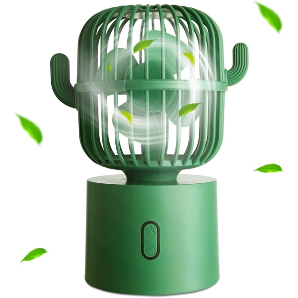 Kaktusblæser, 80 graders rotation USB bærbare blæsere 3 hastigheder Stærk vind, Cactus kontorartikler, personlig borddekoration til skrivebordsblæser (grøn)