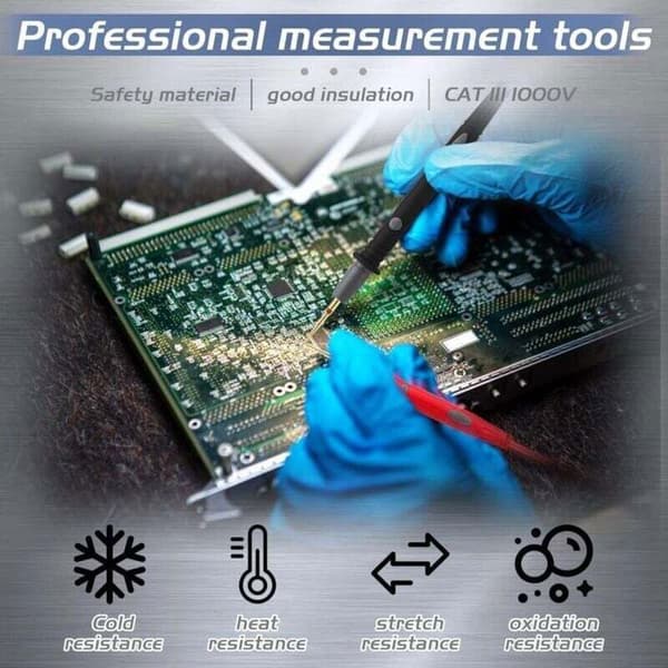 Multimeter Testkabelkit - PZCC - 22 Delar - Krokodilklämmor - Prober & Stift - 1,1m 18AWG Silikonkabel