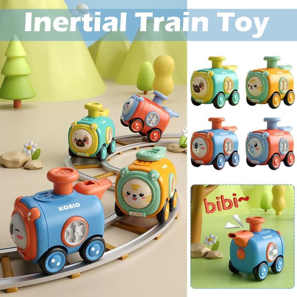 Interactive Inertia Toy Car with Whistle and Replaceable Face - Durable and Bouncy Train Track - Perfect for Boys' Playtime (Red)