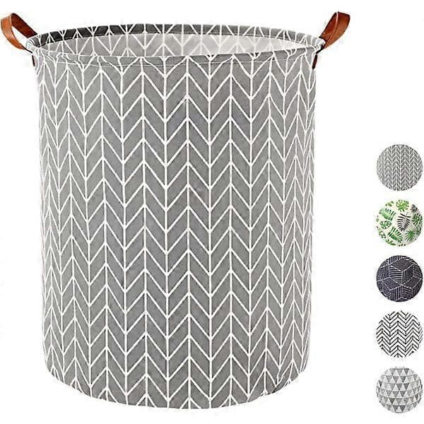 63L Large Laundry Basket - Waterproof Foldable Laundry Hamper with Handles for Bathroom, Bedroom - Round Foldable Rattan Basket (Grey Willow)