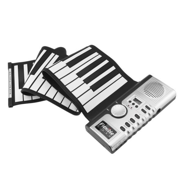 Roll Up Piano, 61 tangenter fleksibelt piano med 128 rytmer/100 toner/MIDI-utgang, bærbart klaviatur, dobbelt batteri og USB-drevet elektroni