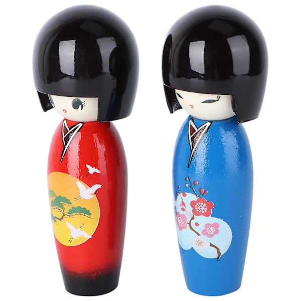 2 stk. Japansk Traditionel Dukke Trælegetøj Kimono Pige Dukker Dekor (tilfældig stil) Tilfældig Farve 13,5x5cm