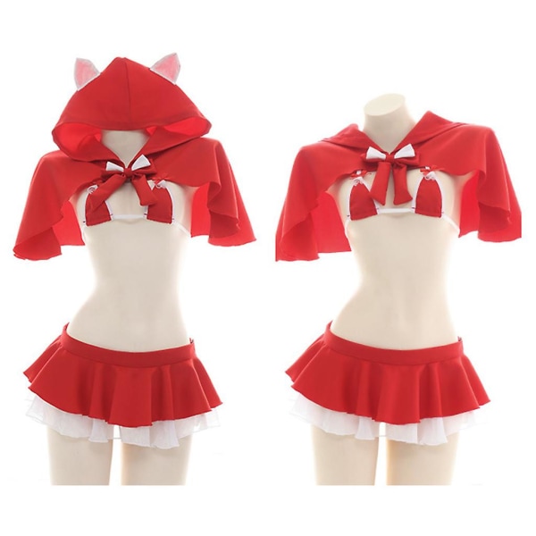 Red Christmas Xmas Costume Anime Cosplay Sexy Undertøy Bunny Ears Hettegenser Cape