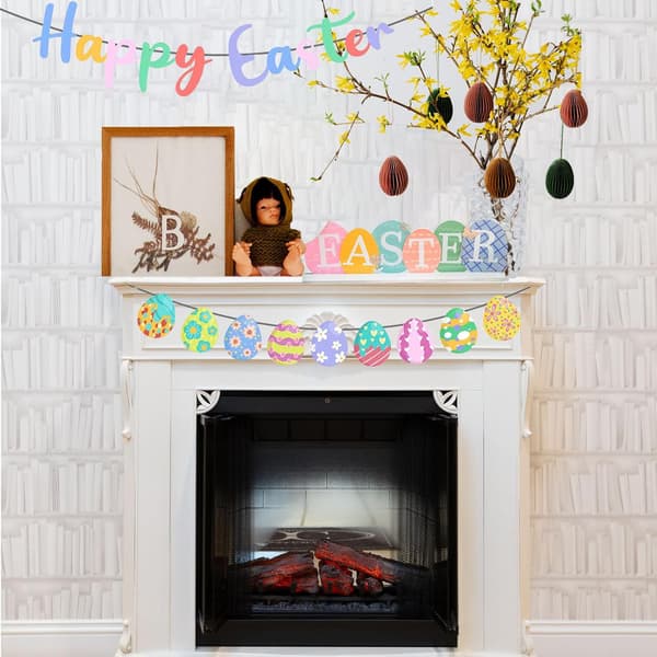 Easter Banner with Egg Garland for Home, School, Office, Classroom, Easter Party, Egg Hunt Decorations