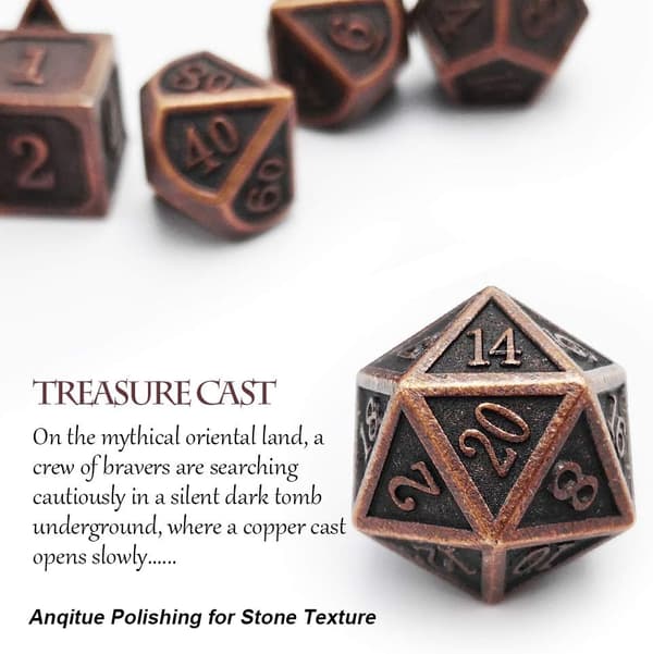 Antik Kopparmetall DND Tärningsset 7 Tärningar Polyedriska D&D Tärningar för TTRPG Dungeons and Dragons Present