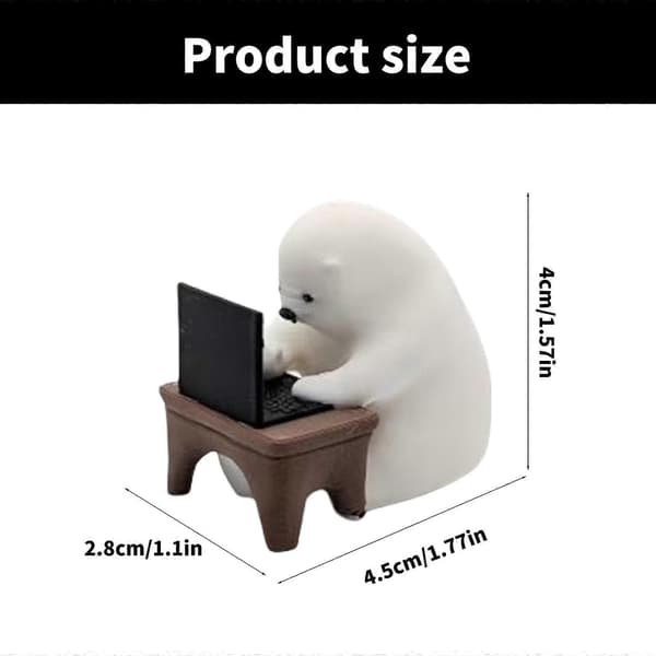 Funny Miniature Coder Bear with Laptop Computer Figurine Ornament Enhances Workspaces Desk with Personal Touch