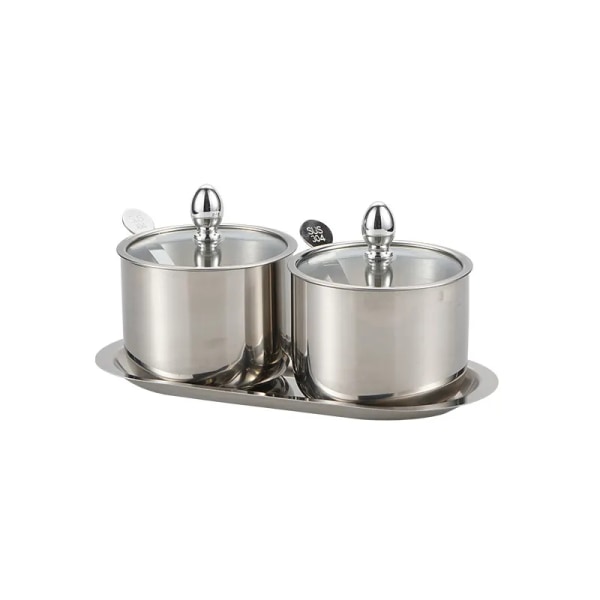 2 boxes of Spice pot salt and pepper shake pot set spoon and lid built-in seasoning pot Kitchen（Silver）