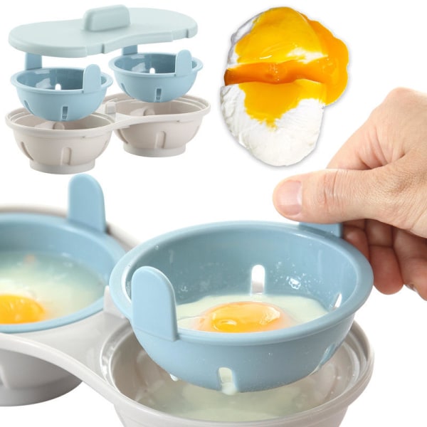 Mikroaaltouunissa käytettävä munahakasetti, 2-onteloinen syötävä silikoninen set, kaksinkertaiset munakupit keitetyille munille, keittiövälineet (B)
