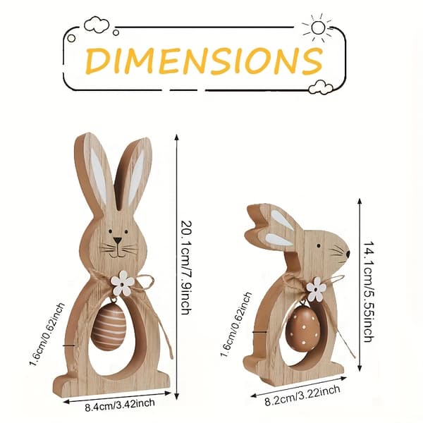 2-piece Wooden Table Decoration with Rabbit, Easter Eggs and Flowers 2pcs