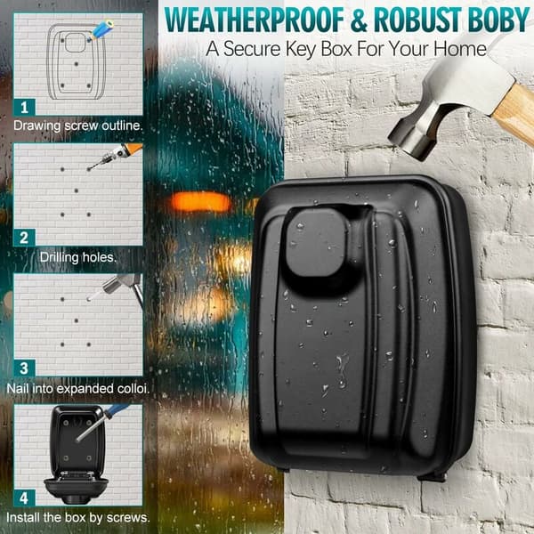 Black Waterproof Large Outdoor Security Key Box with 12-Digit Co