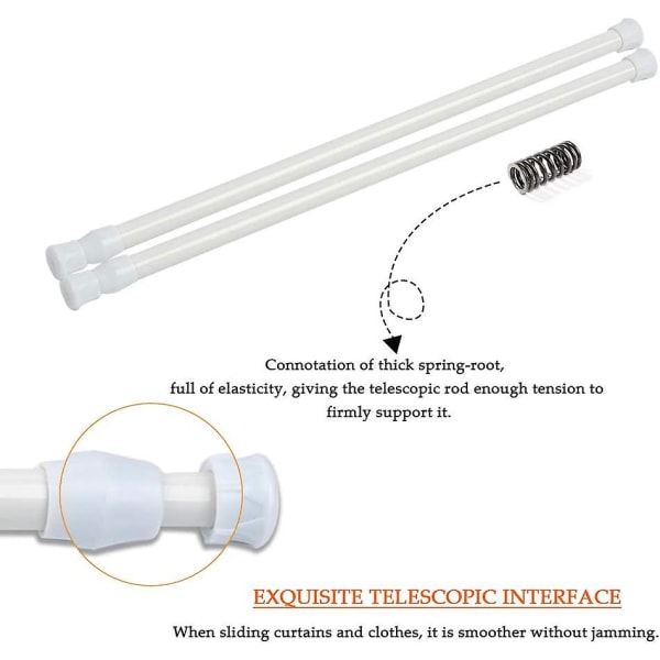 6 Pak Højkarbon Stål Teleskopiske Gardinstænger - Udvidbare Spændstænger - Justerbare Fjederstænger Til Skab - Hvid Udvidbar Stang